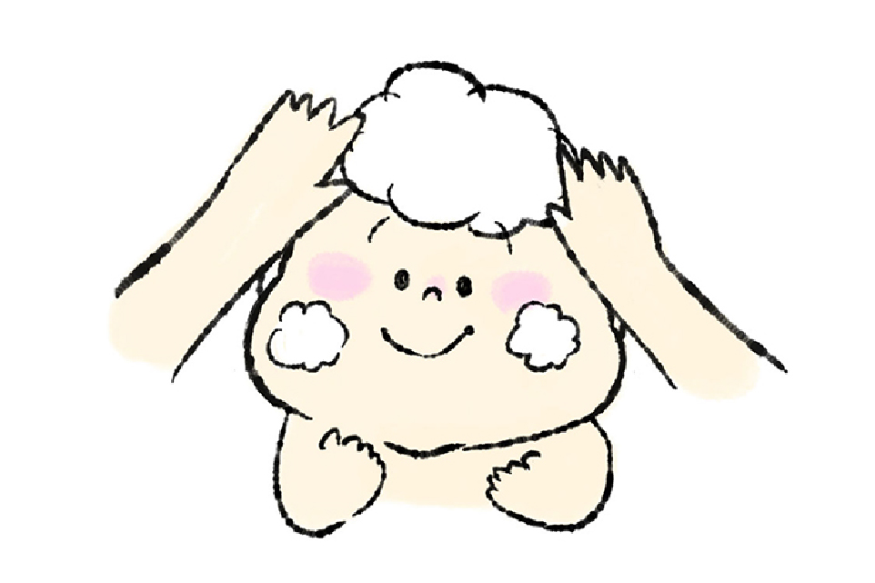 お風呂で髪洗う赤ちゃんのイラスト