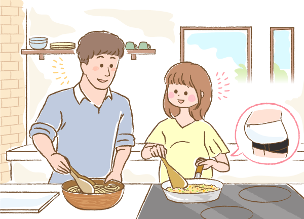ママとパパが料理をしているイラスト