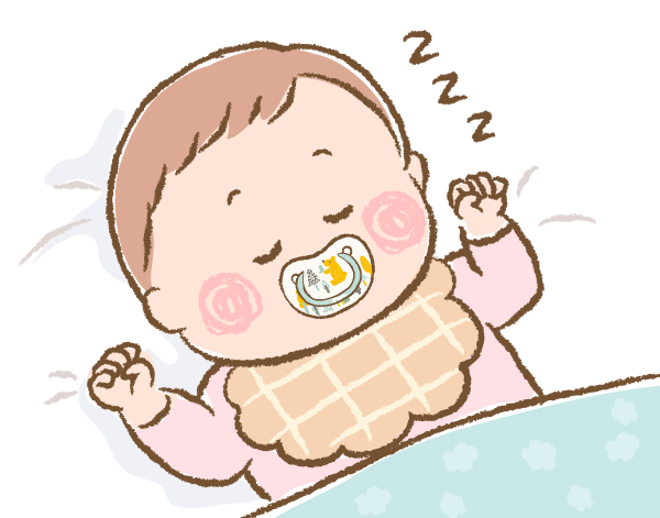 おしゃぶりをして寝ている赤ちゃんのイラスト画像