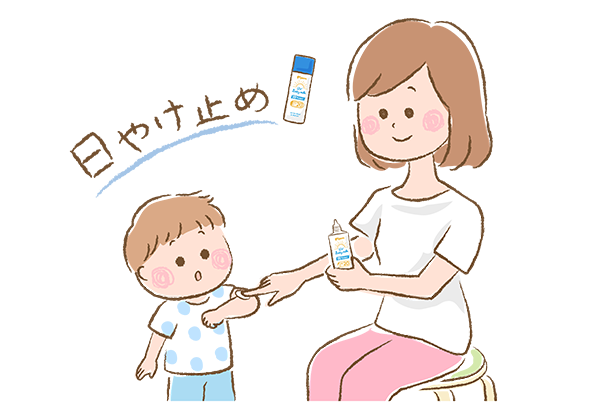 日焼け止めを塗っているイラスト画像