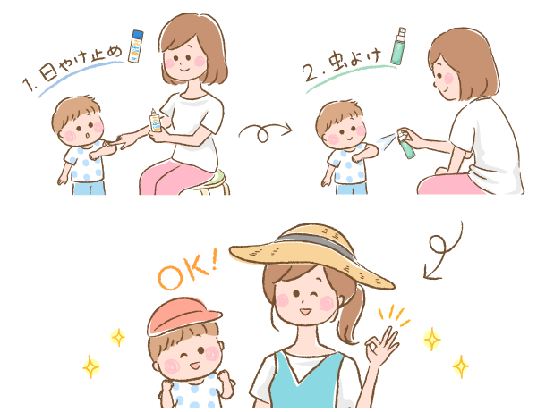 日焼け止めと虫よけを塗る順番のイラスト画像