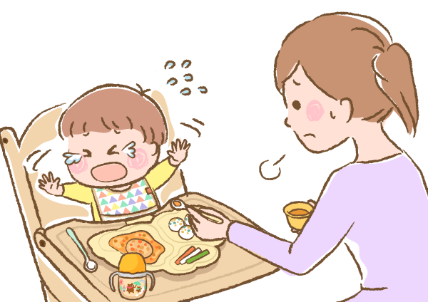 離乳食がイヤで泣いている赤ちゃんのイラスト画像