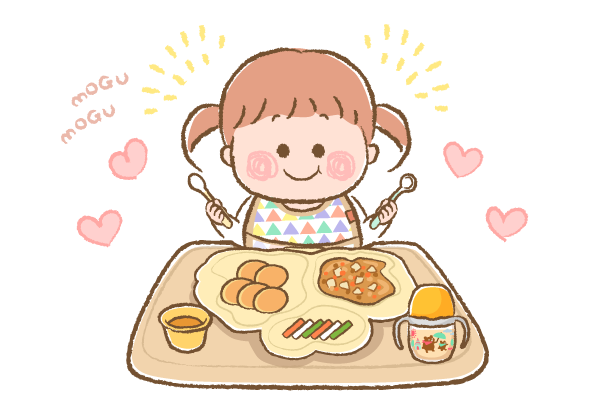 おいしそうに食べている赤ちゃんのイラスト画像