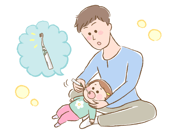 仕上げみがきをしているパパのイラスト画像