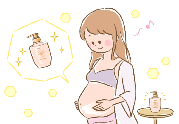 おなかに保湿クリームを塗っているママのイラスト画像