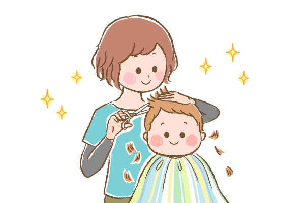 ママが赤ちゃんをカットしているイラスト画像