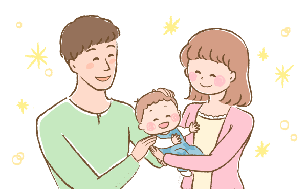 ママ、パパ、赤ちゃんの笑顔のイラスト画像