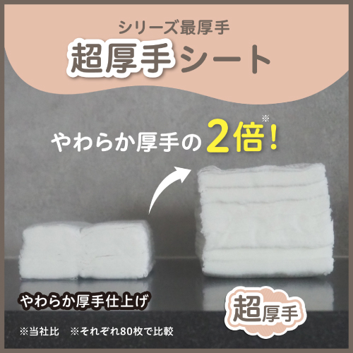 シリーズ最厚手　超厚手シート　やわらか厚手の2倍※当社比※それぞれ80枚で比較