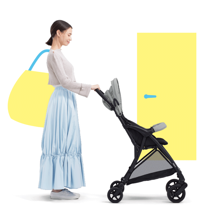 玄関前で折りたたんだママ