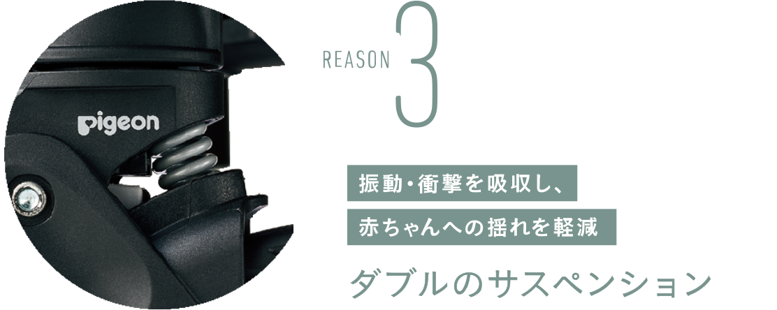 REASON3 振動・衝撃を吸収し、赤ちゃんへの揺れを軽減。ダブルサスペンション